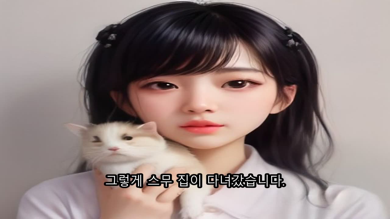 영상 30초 — 자막은 절하는 스무 집, 그림은 고양이 안은 여자