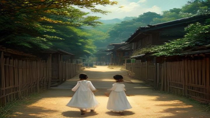 유화 화풍으로 볏단 진 사람들이 들어오는 그림